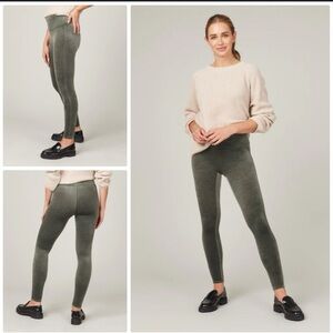Spanx Dark Palm Green Faux Velvet High Rise Leggings